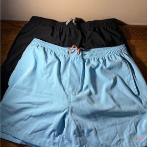 Pair of Huk Lined Swim Shorts Black and Light Blue, XL